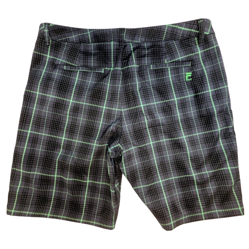 Fila Sport Golf Mens Plaid Shorts Grey Lime Green Performance Size 40 Flat Front